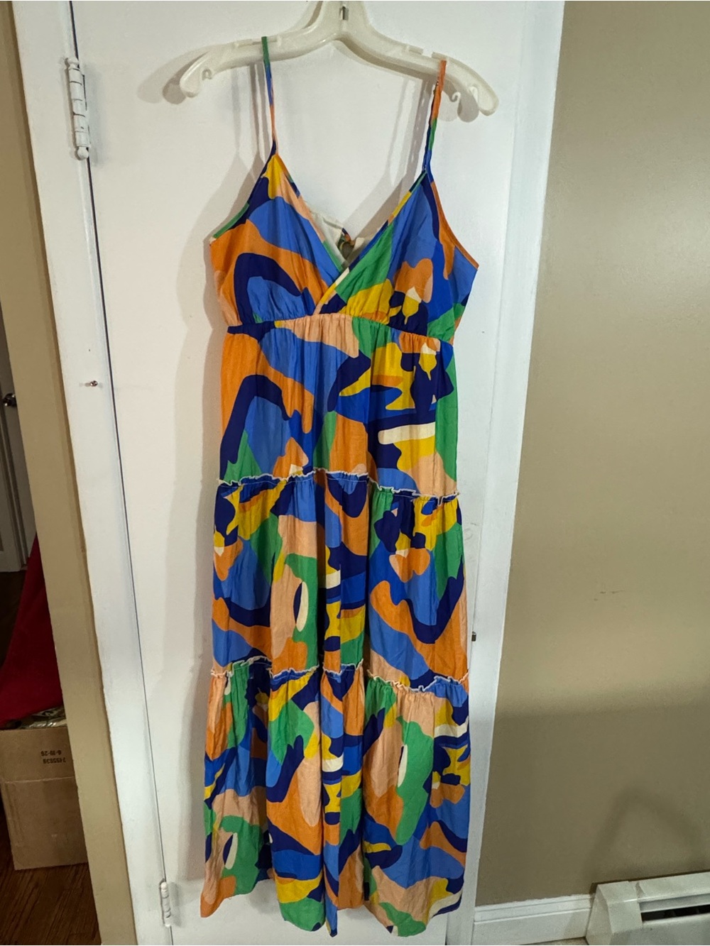 EN CRÈME Colorblock Dress in Green, Blue & Orange - Picture 2 of 8